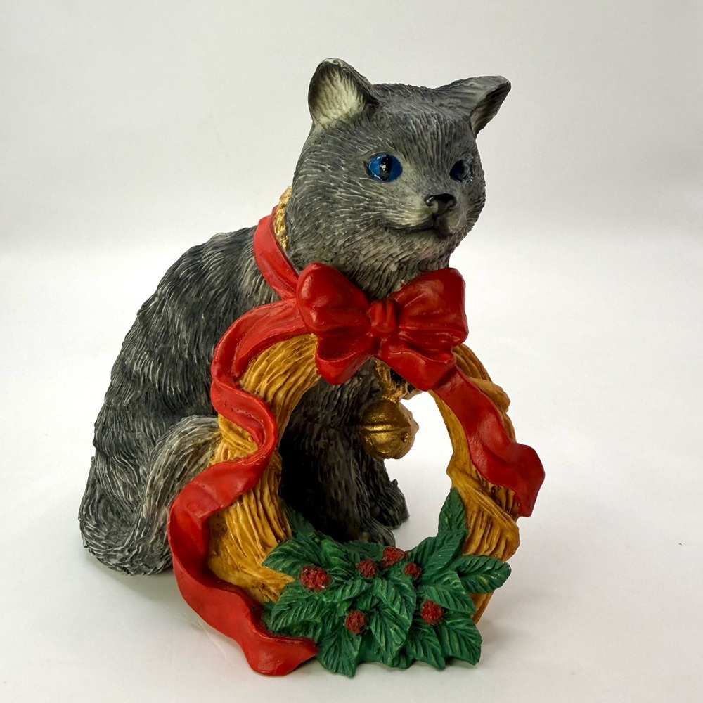 Tom Rubel Silver Deer Cat Figurine Christmas Animals Vintage 1990 3.8”